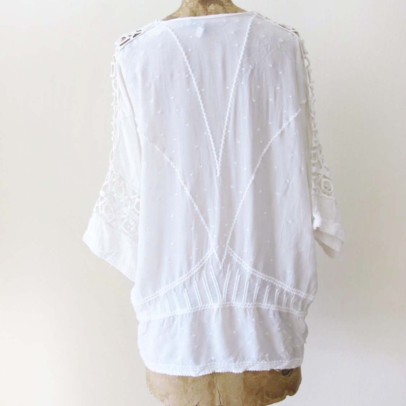 IRO Brynn Top Ecru White 38 M/L Bohemian Cutout Slouchy Embroidered Top - Picture 7 of 8